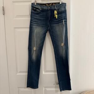 Robin’s Jean Gold Black Wings Distressed Slim Long Flap Jeans Men’s 32 Y2K